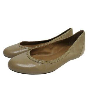 French Sole Womens 7.5 US 38 EUR Leather Tan Ballet Flats Shoes Gold Studs FS/NY
